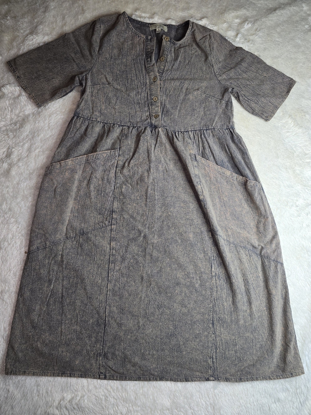 Polagram Taupe Short-Sleeve Corduroy Pocket Dress - Picture 2 of 9
